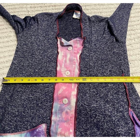 Rags 2 Riches Button Front Cardigan Upcycled Handmade Womens Large Tie Dye Blue - Picture 4 of 9
